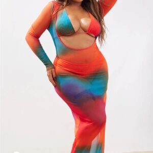 Fashion Nova Vibrant Orange and Blue Swim Coverup